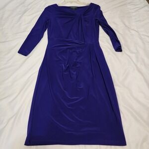 Lauren Ralph Lauren Wrap Dress Women‎ 8 Purple Plum V-neck Long Sleeve Stretch